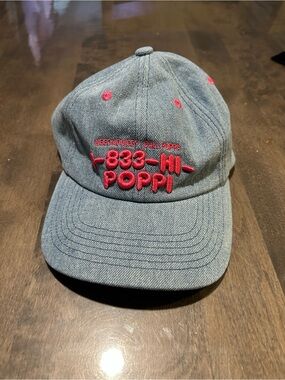Poppi Denim Baseball Cap with Pink Embroidery